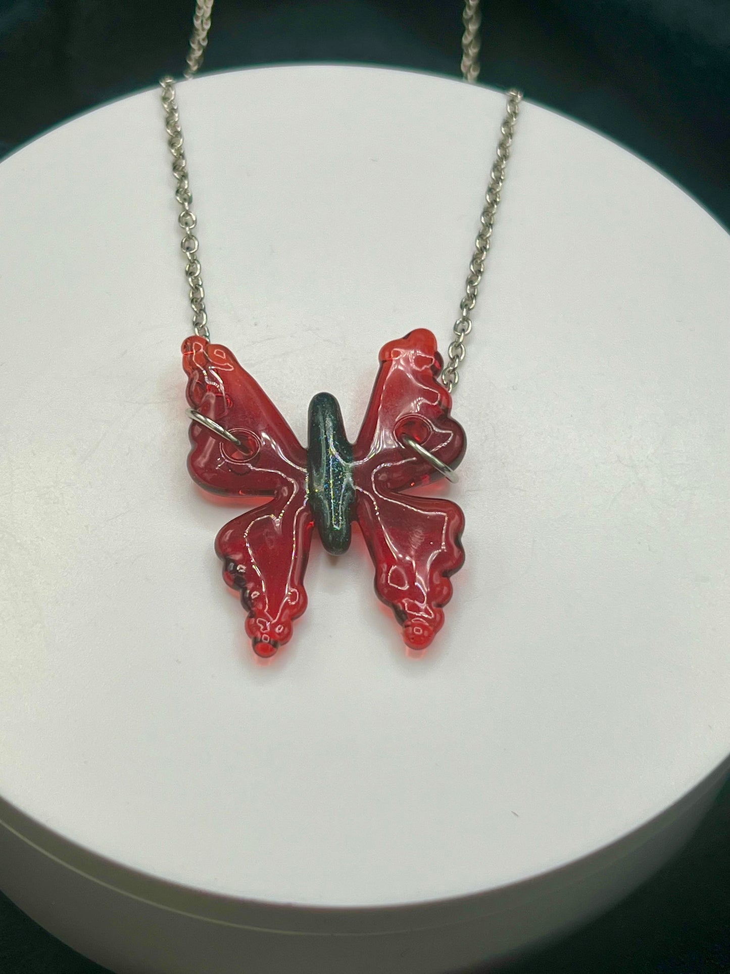 CraftedByFey Black & Red Butterfly Pendant