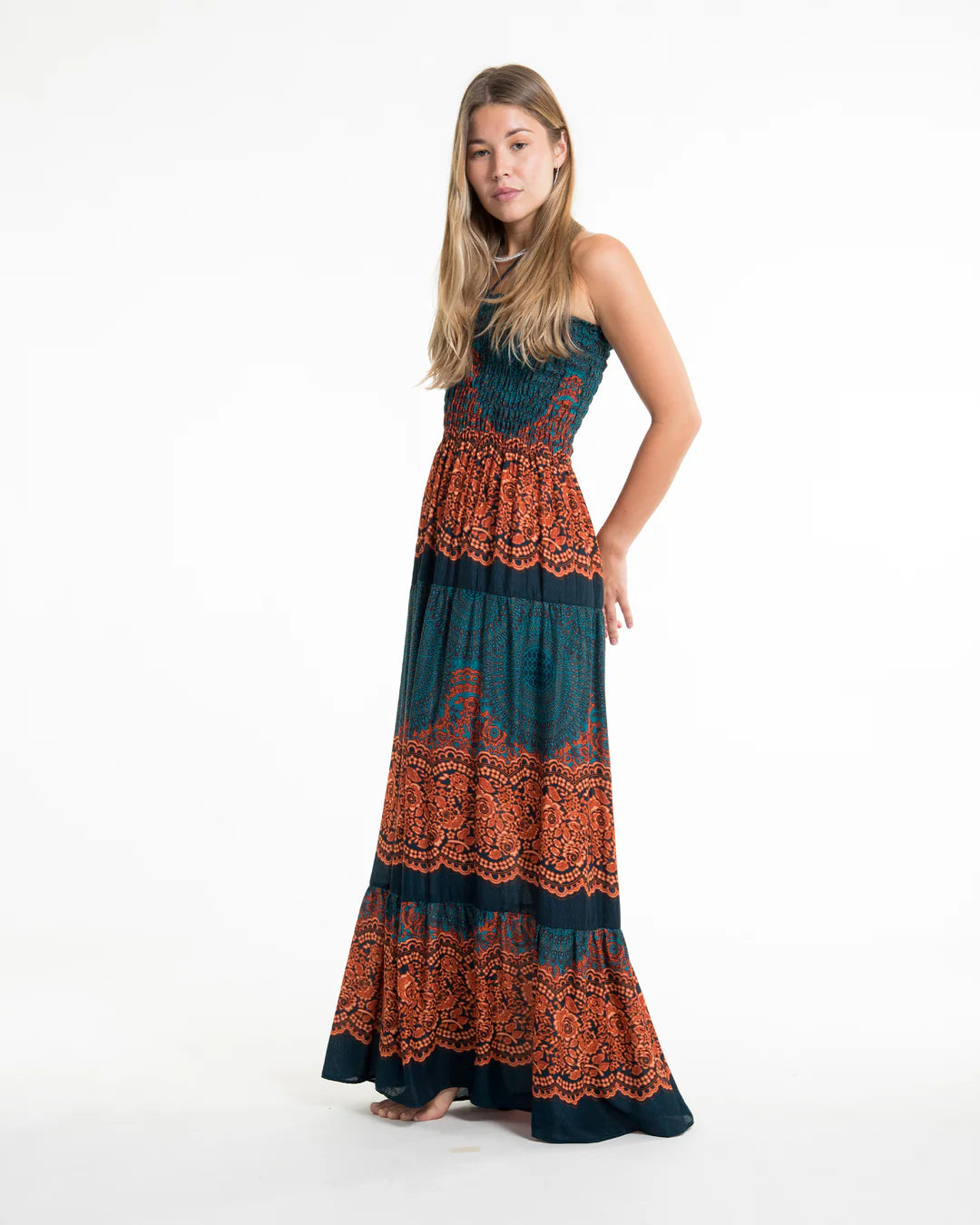 Geometric Mandalas Maxi Dress - Turquoise