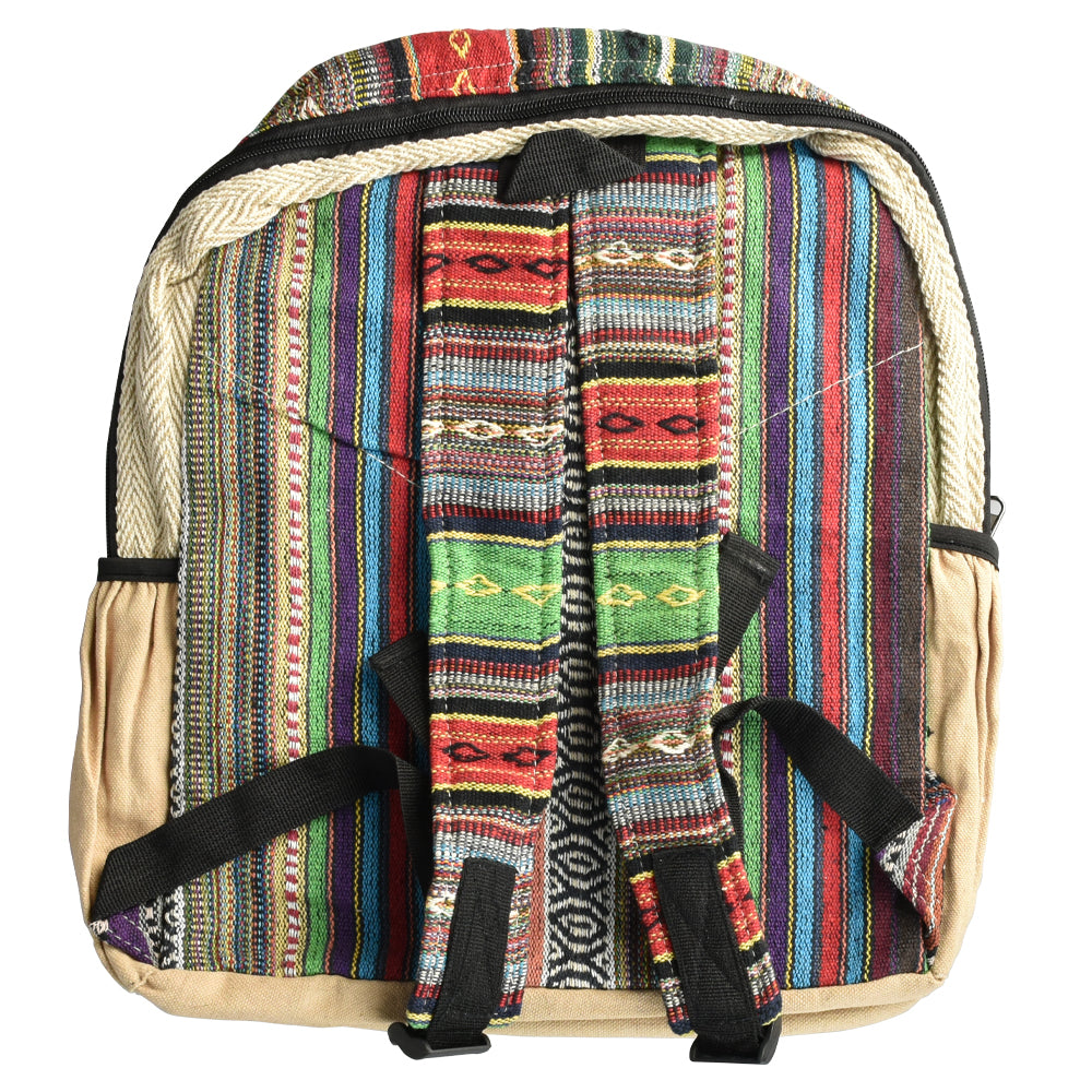 Himalaya Handmade Hemp Backpack - Black Leaf Colorful Stripes