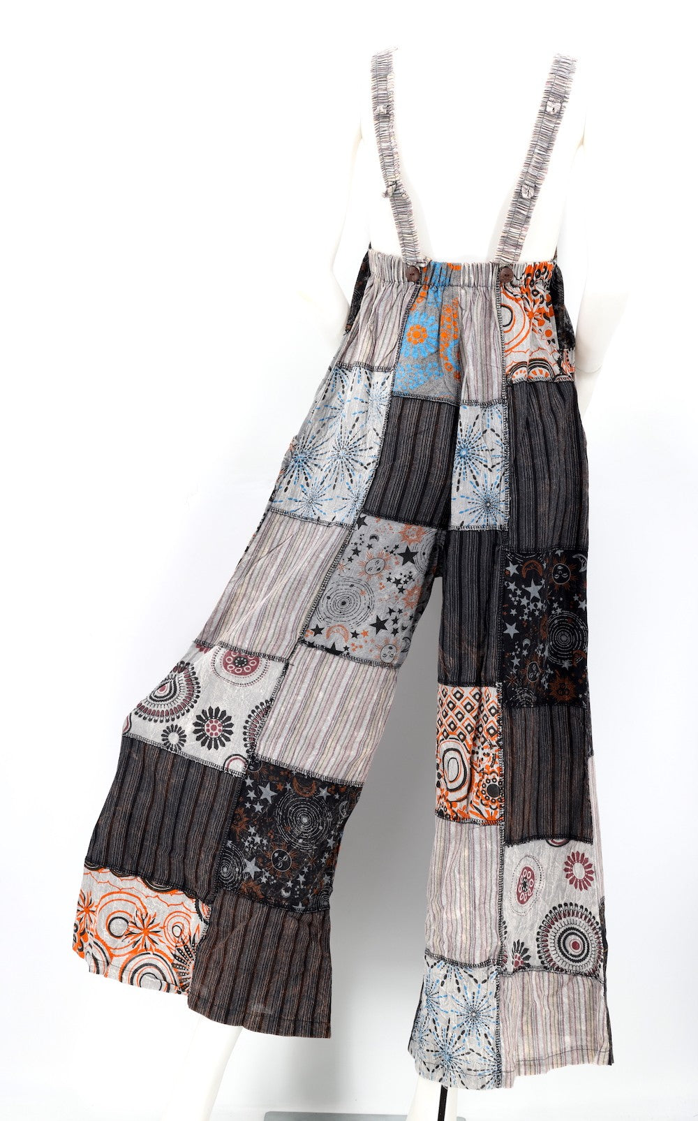 Patchwork Overalls Black/Grey + Orange