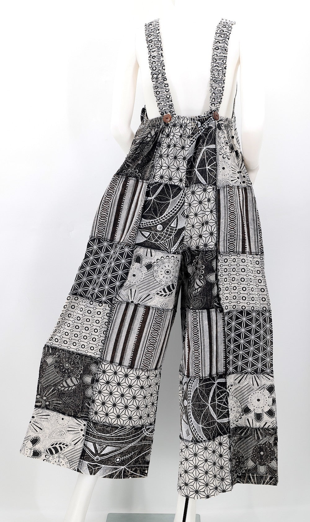 Patchwork Overalls Black/White Geometric