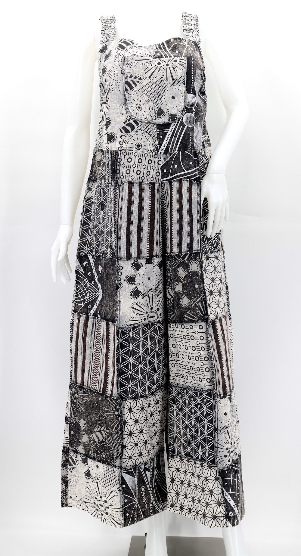 Patchwork Overalls Black/White Geometric