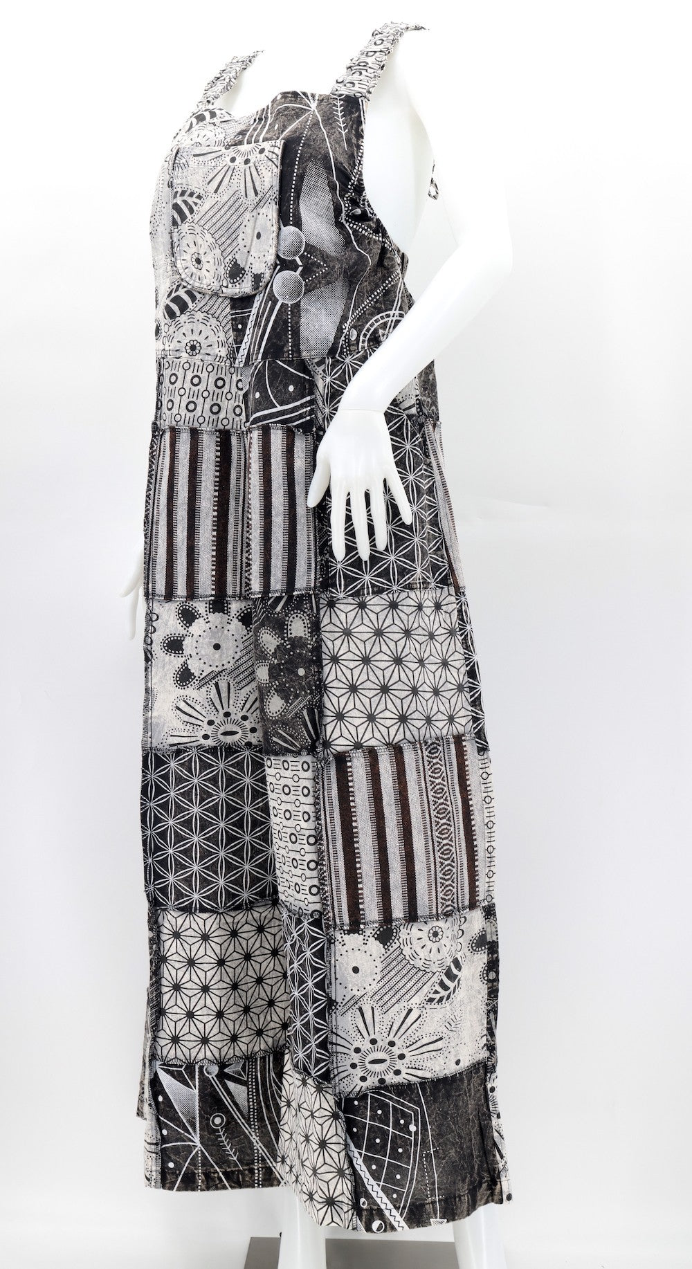 Patchwork Overalls Black/White Geometric