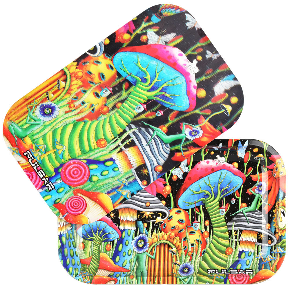 Pulsar Metal Rolling Tray w/ Magnetic 3D Lid - Garden of Cosmic Delights 11" x 7"