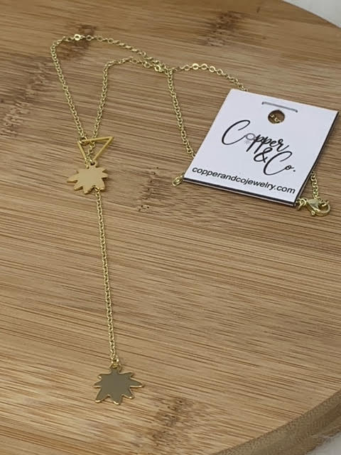 Double Leaf Lariat Triangle Necklace - Gold by Copper & Co