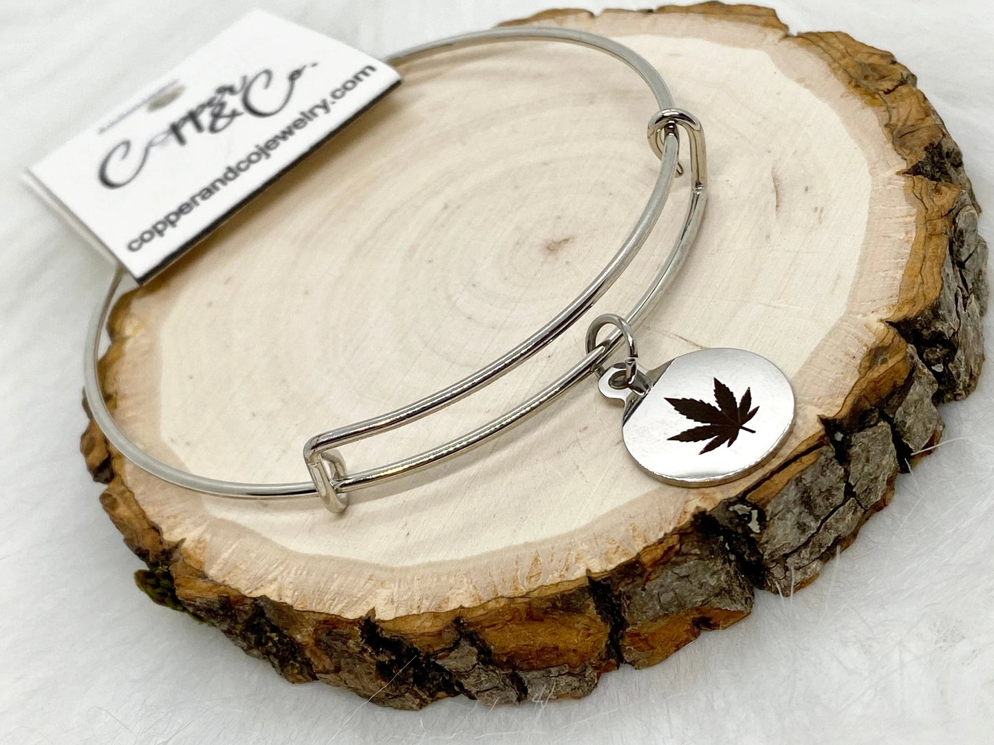 Leaf Disc Bangle Bracelet - Stainless by Copper & Co