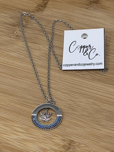 Multicolor Fan Leaf Blue CZ Circle Necklace - Stainless by Copper & Co