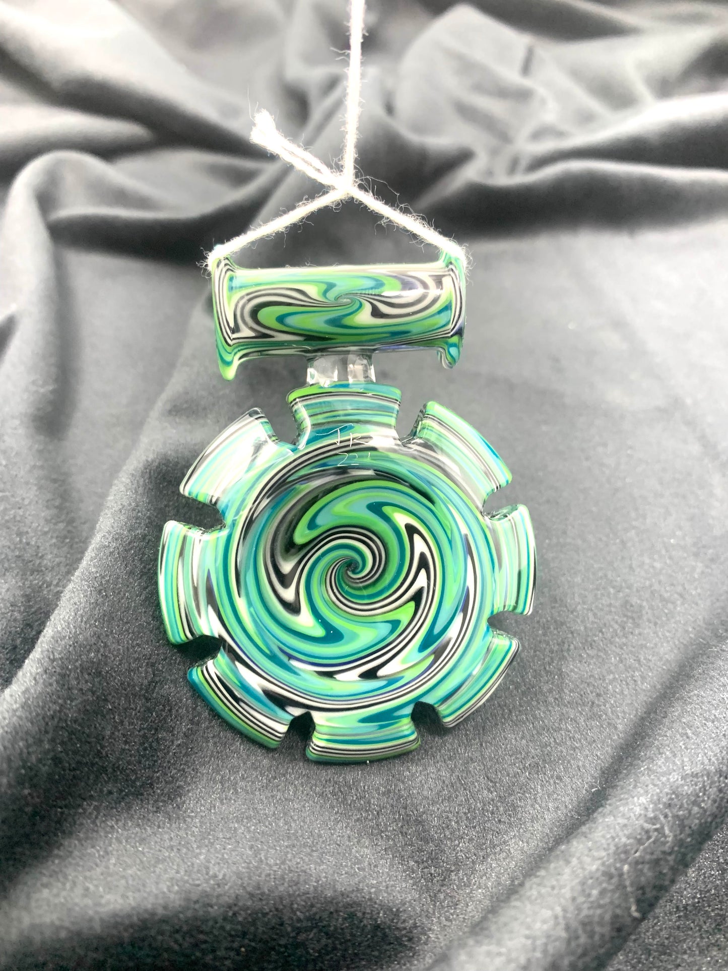 PA Jay Linework window pendant w/ Aqua, Peacock & Jade