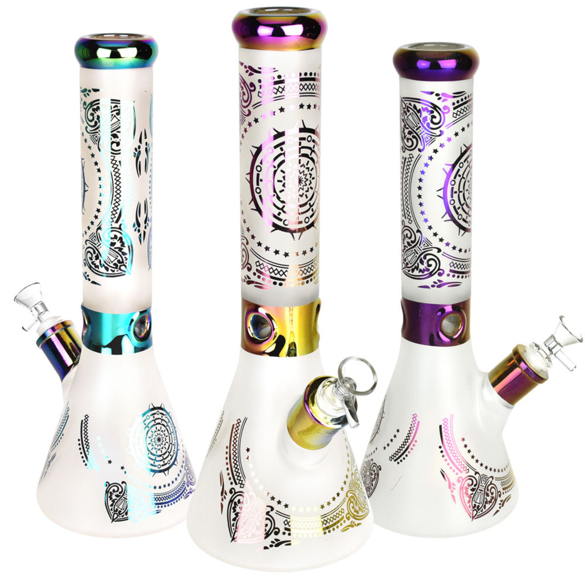 Rainbow Foil Mandala Frosted 14" Water Pipe
