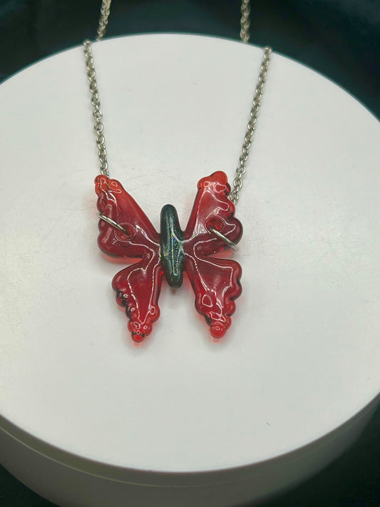 CraftedByFey Black & Red Butterfly Pendant