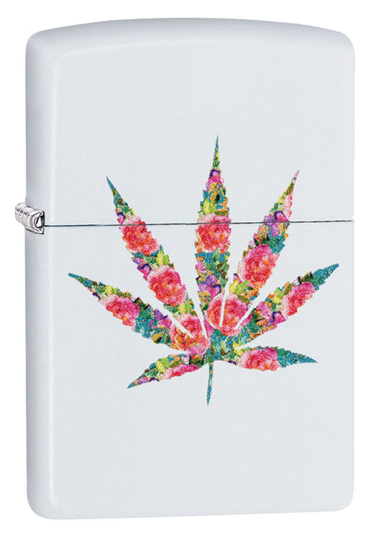 Zippo Lighter - Floral Hemp - White Matte