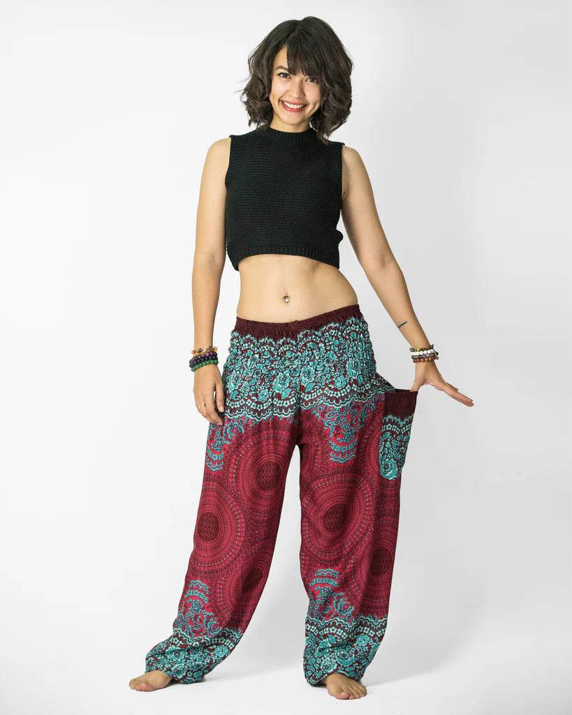 Geometric Mandalas Harem Pants - Red