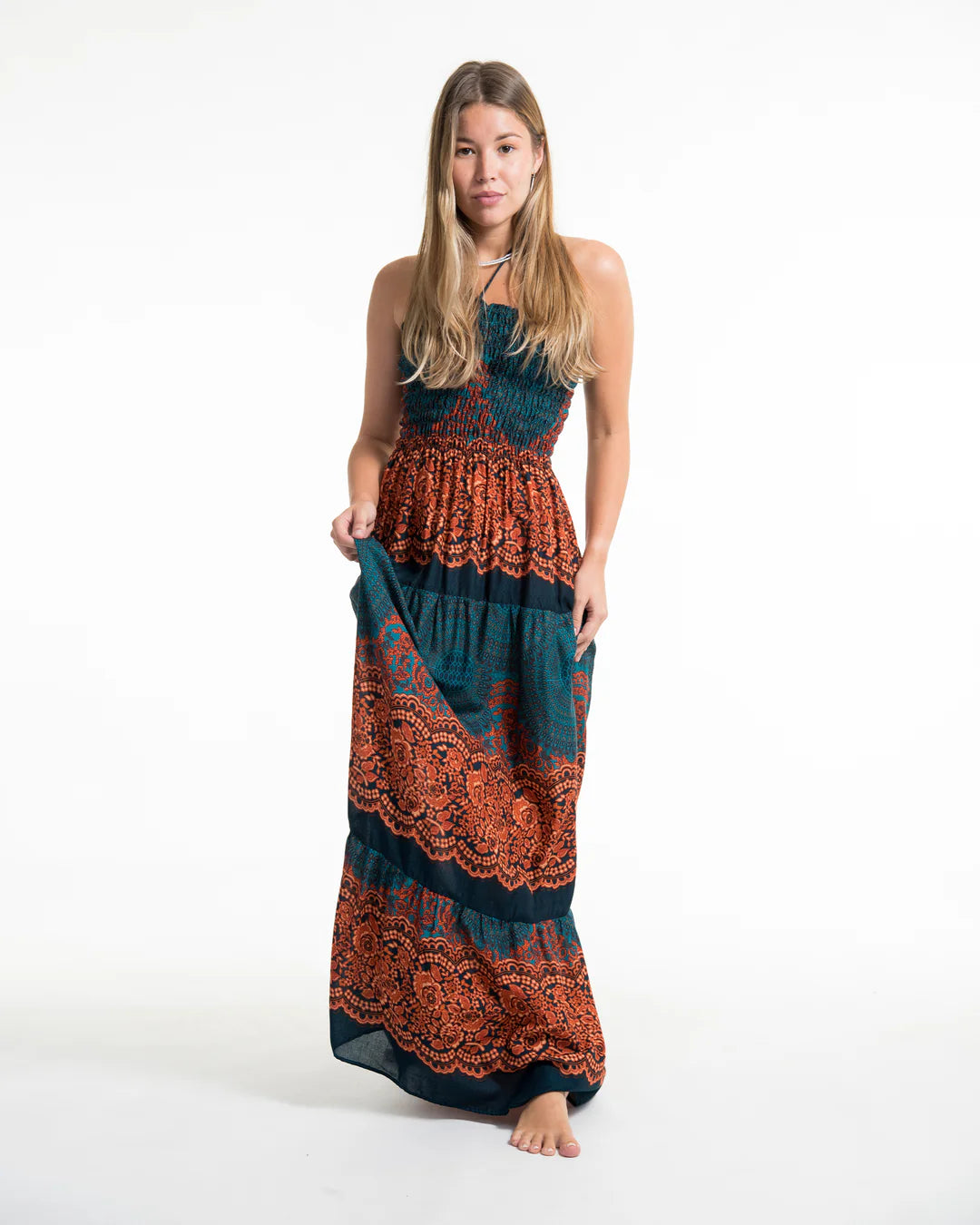 Geometric Mandalas Maxi Dress - Turquoise