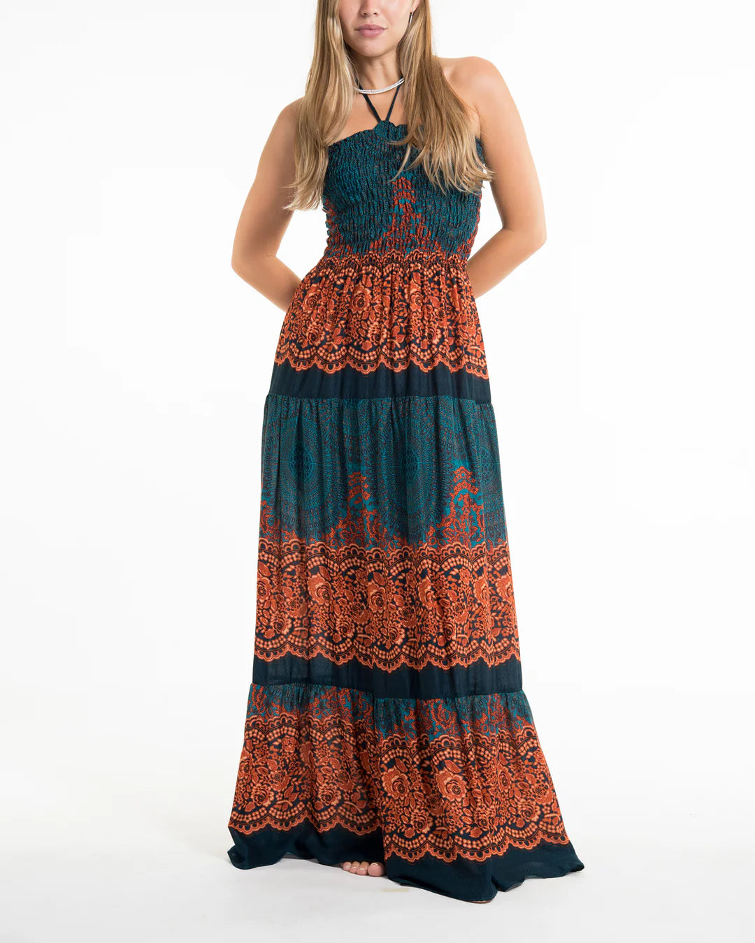 Geometric Mandalas Maxi Dress - Turquoise