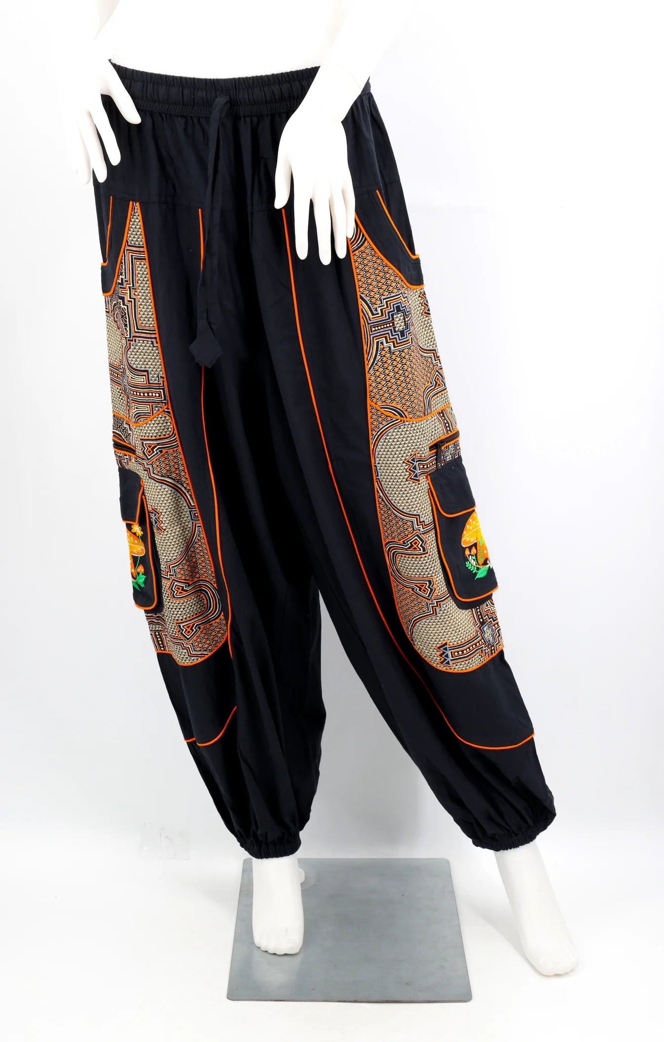 Geometric Mushroom Pants - BLK/OR
