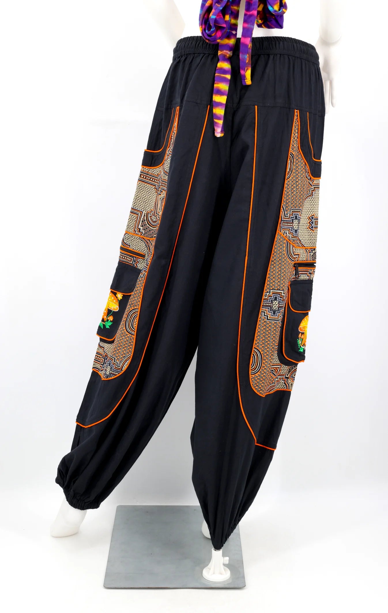 Geometric Mushroom Pants - BLK/OR
