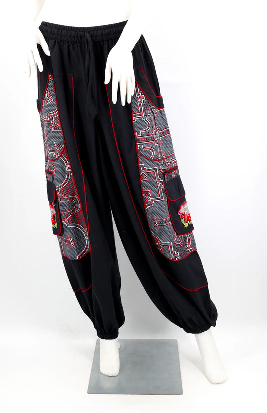 Geometric Mushroom Pants - BLK/RD