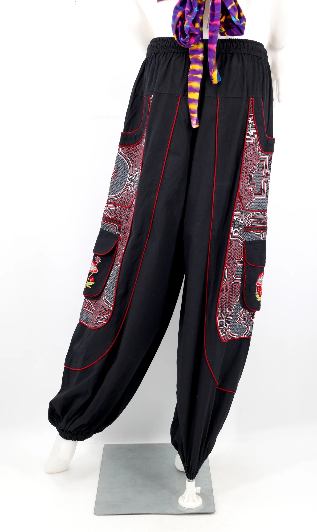 Geometric Mushroom Pants - BLK/RD