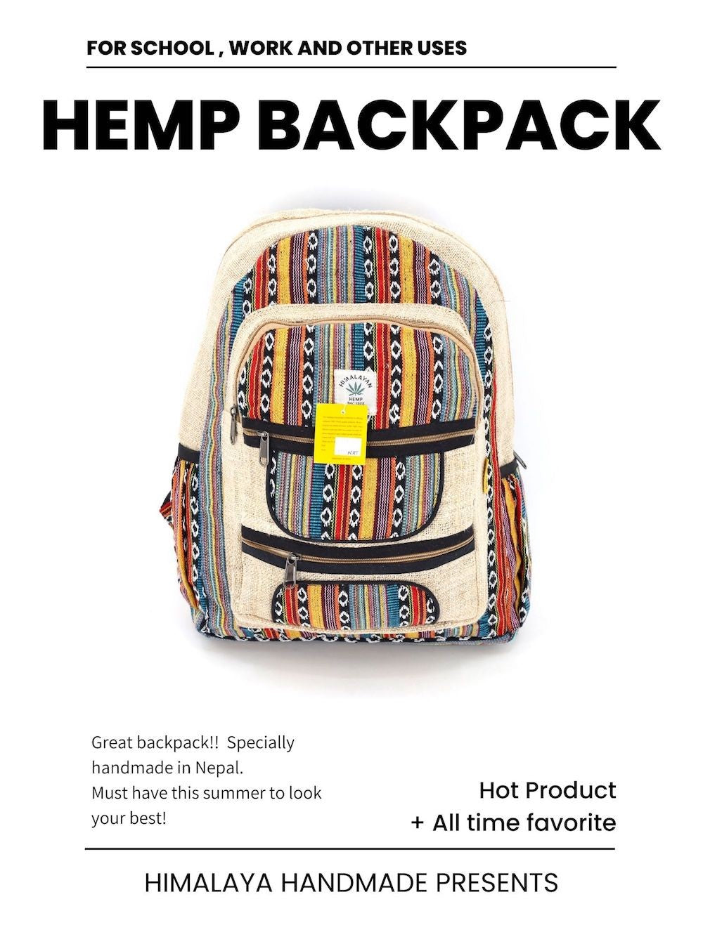 Hemp Backpack - 4-Pocket