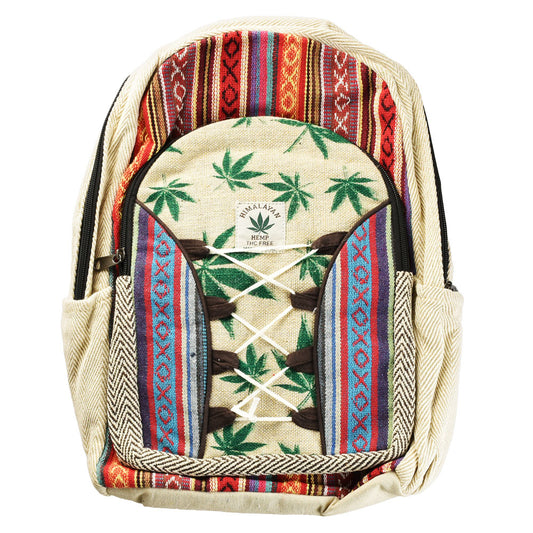 Himalaya Handmade Hemp Backpack - Green Leaf Print
