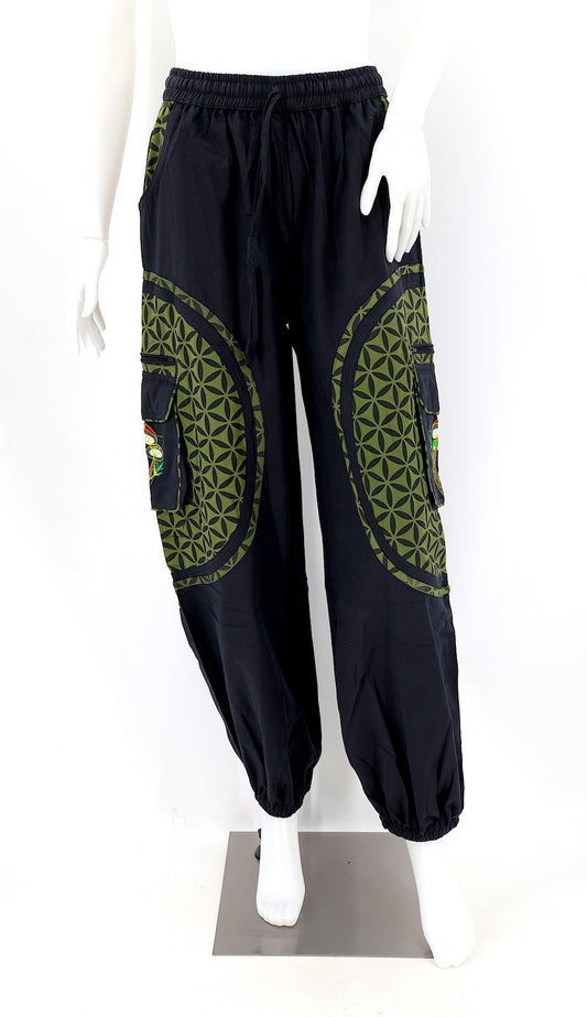 Mushroom Flower of Life Pants Black w/ Green