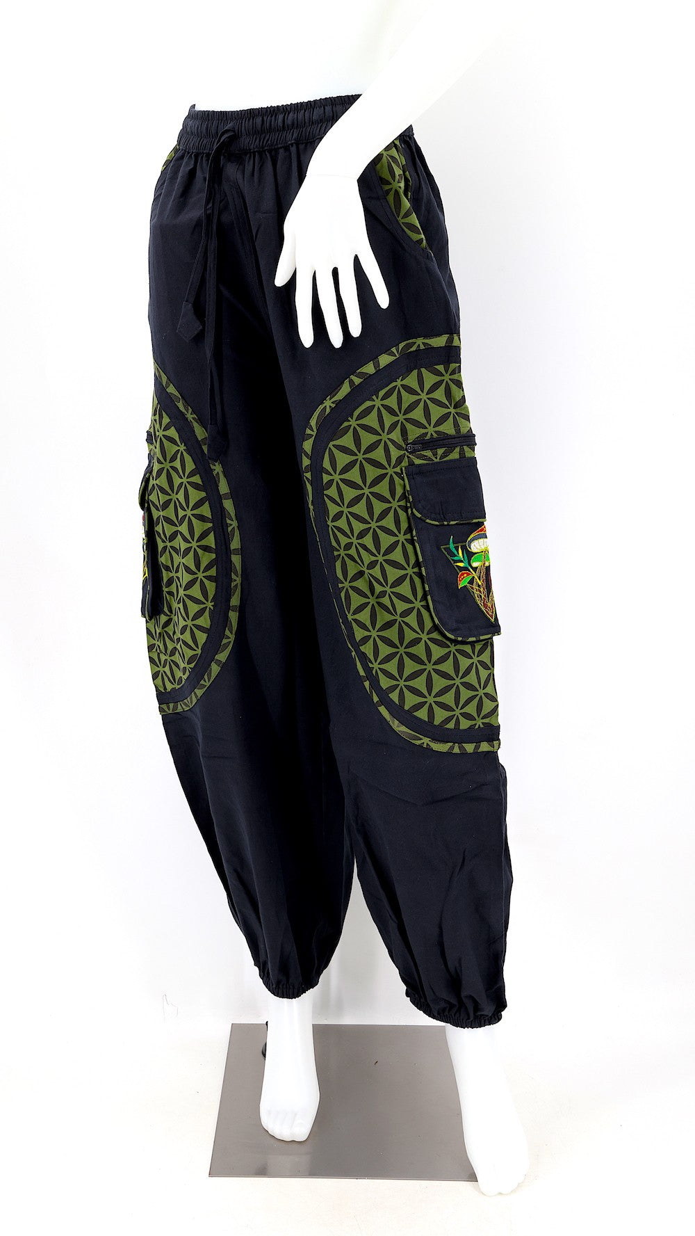 Mushroom Flower of Life Pants Black w/ Green