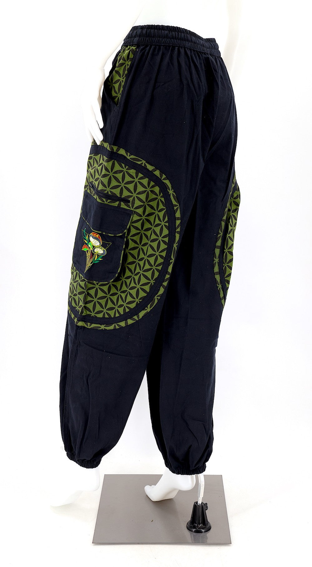 Mushroom Flower of Life Pants Black w/ Green