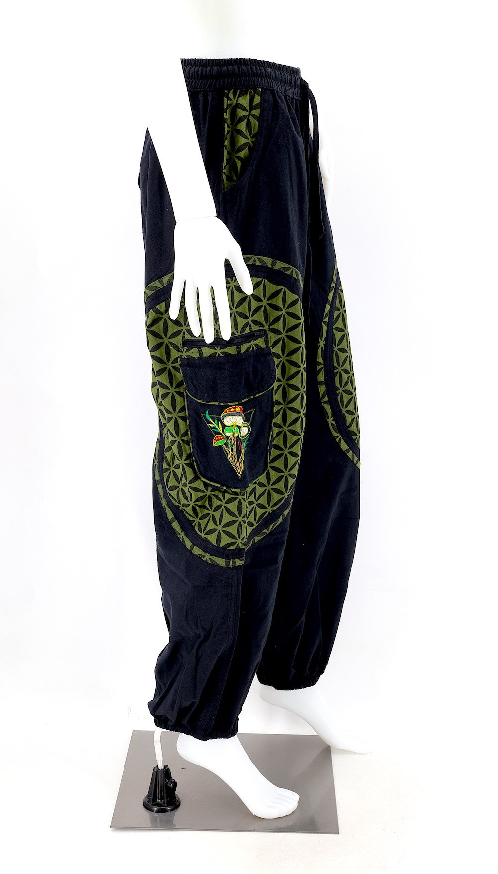 Mushroom Flower of Life Pants Black w/ Green