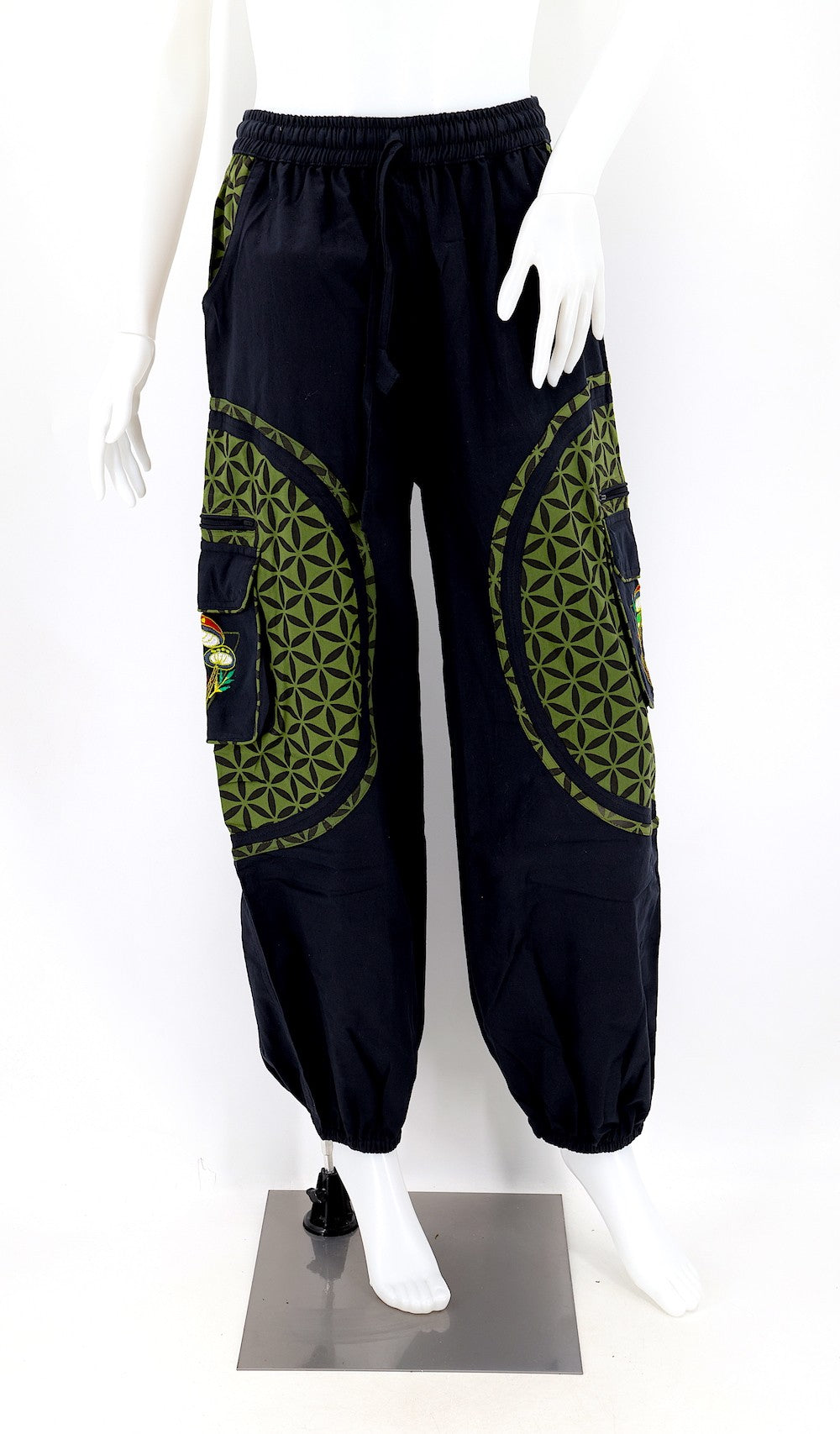 Mushroom Flower of Life Pants Black w/ Green