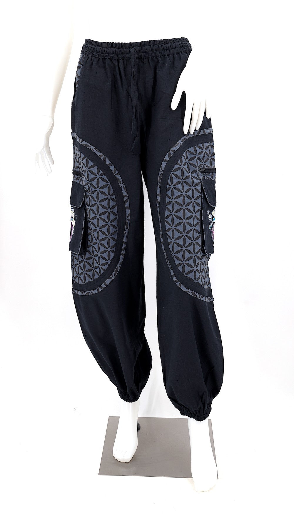 Mushroom Flower of Life Pants Black w/ Grey