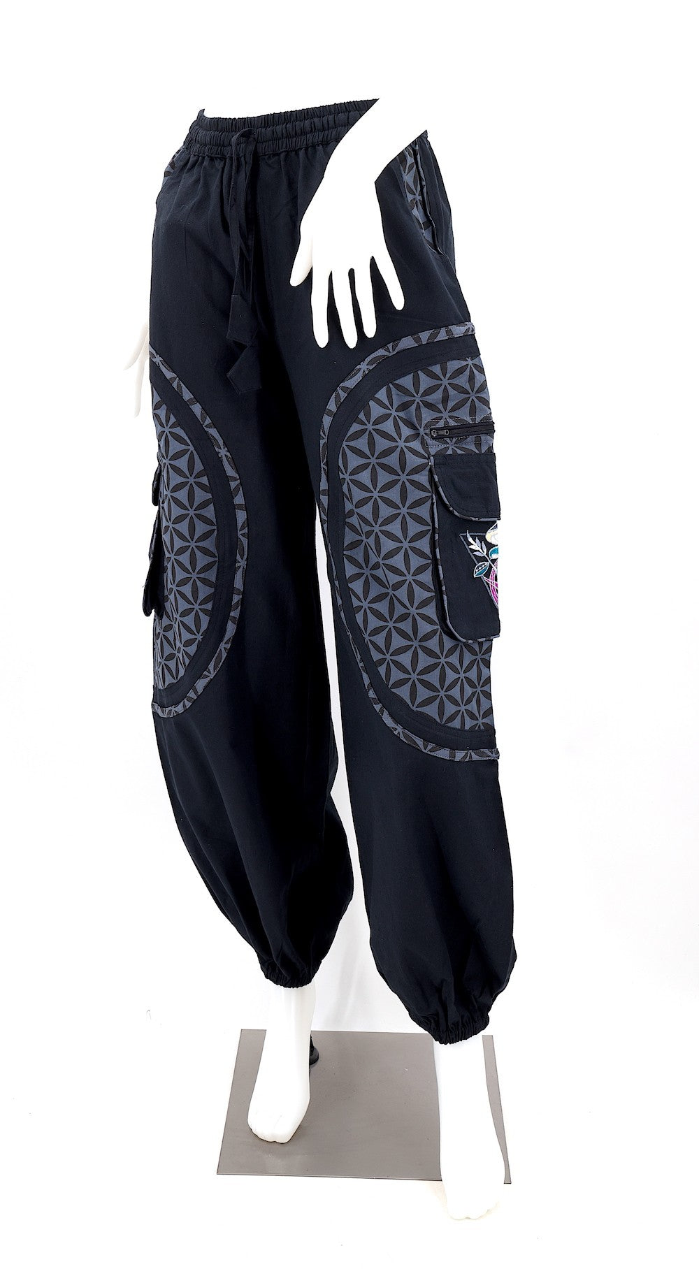 Mushroom Flower of Life Pants Black w/ Grey