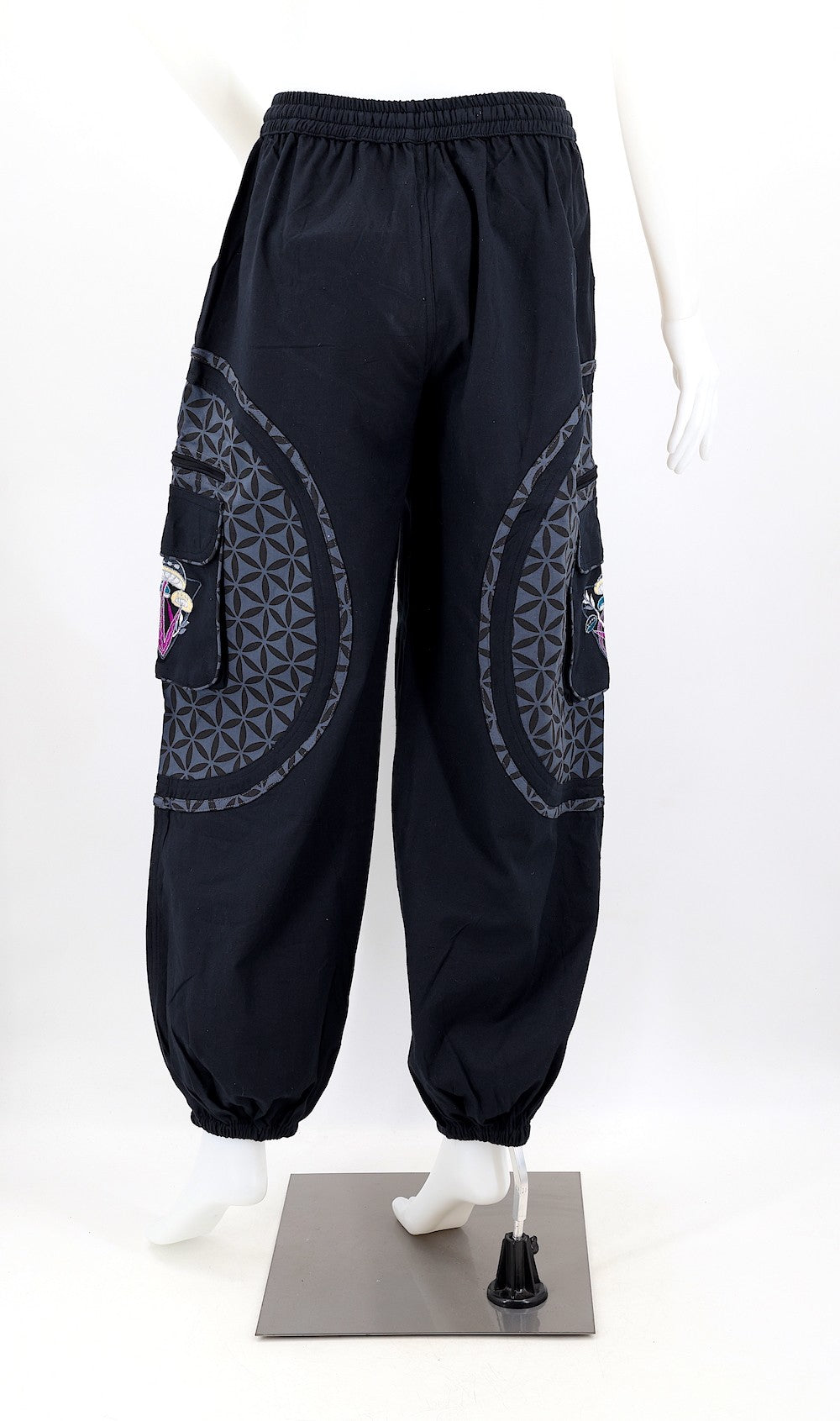 Mushroom Flower of Life Pants Black w/ Grey