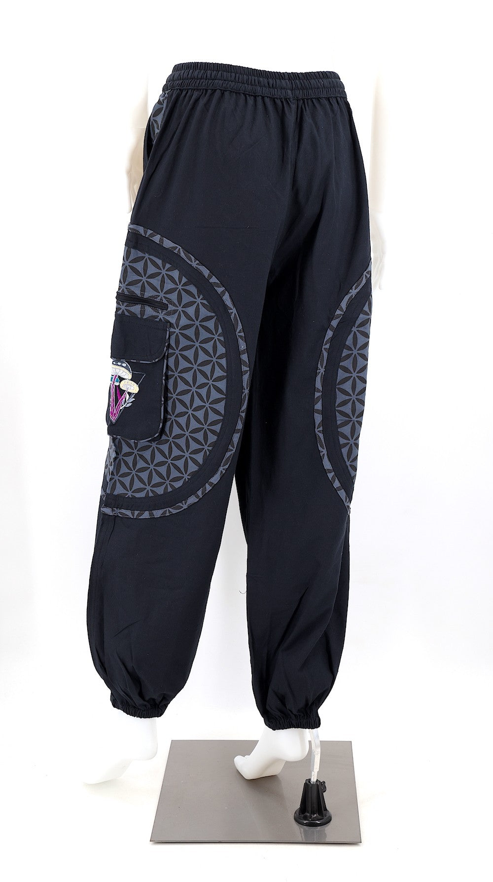 Mushroom Flower of Life Pants Black w/ Grey