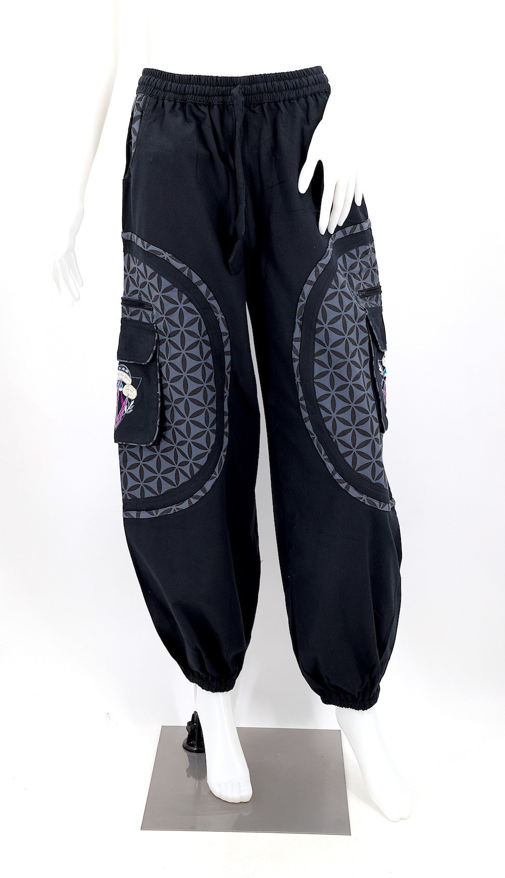 Mushroom Flower of Life Pants Black w/ Grey