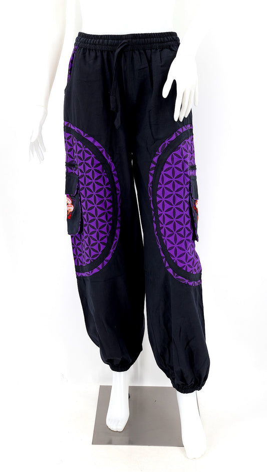 Mushroom Flower of Life Pants Black w/ Purple