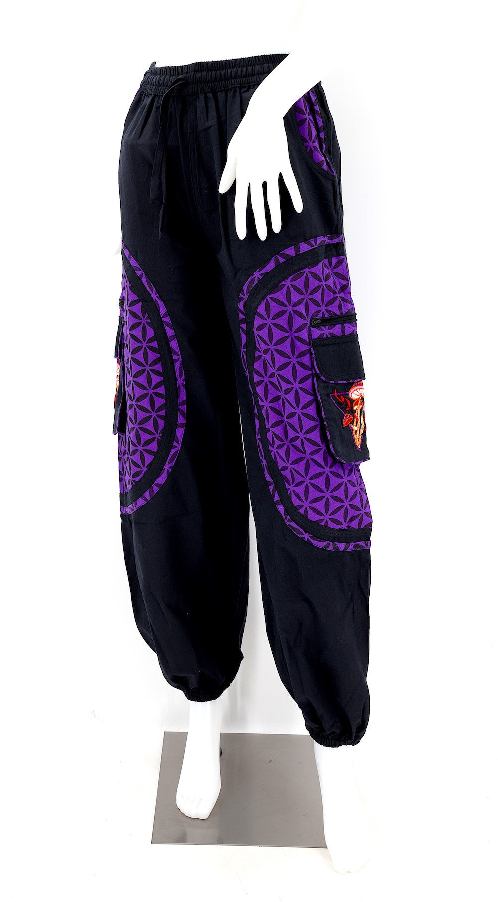 Mushroom Flower of Life Pants Black w/ Purple