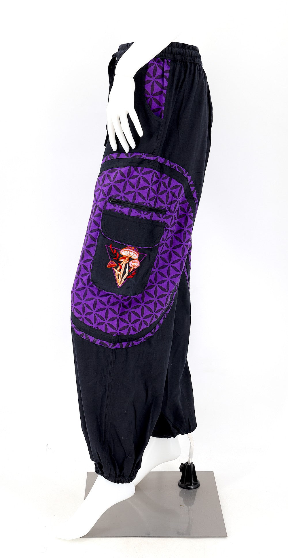 Mushroom Flower of Life Pants Black w/ Purple