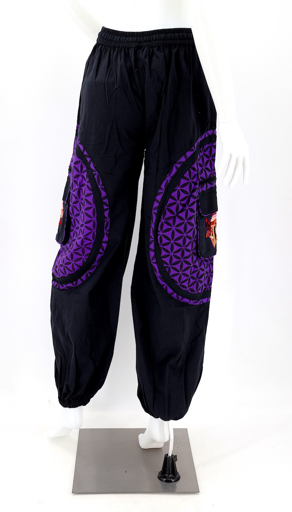 Mushroom Flower of Life Pants Black w/ Purple