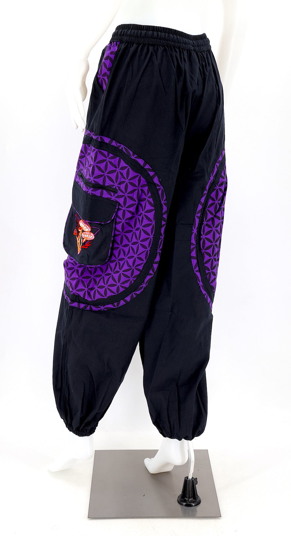 Mushroom Flower of Life Pants Black w/ Purple