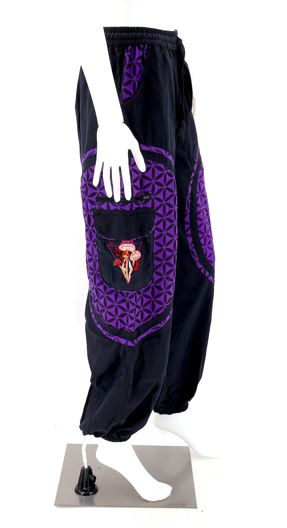 Mushroom Flower of Life Pants Black w/ Purple