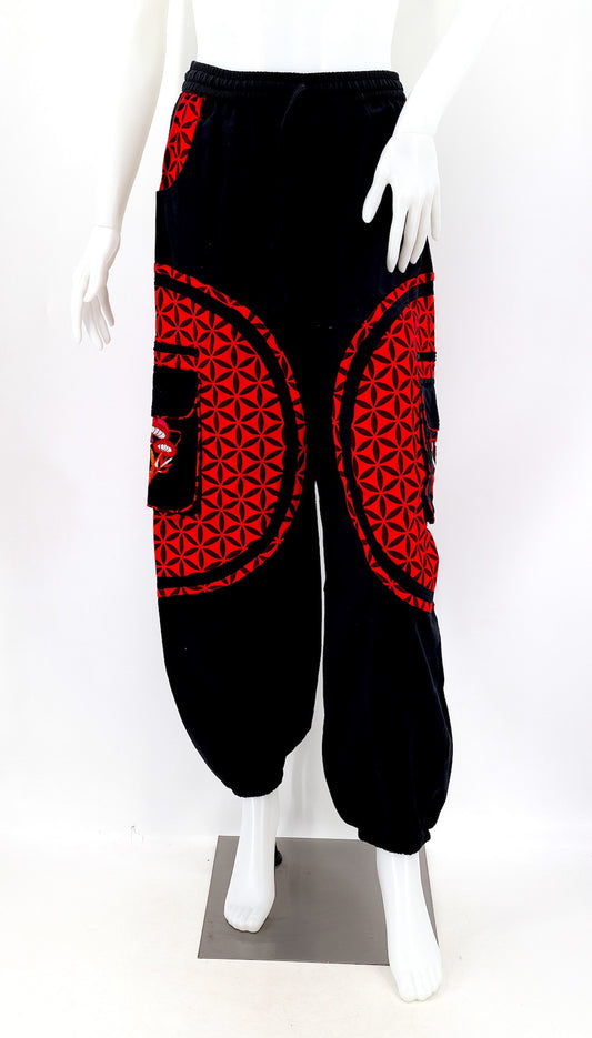 Mushroom Flower of Life Pants Black w/ Red