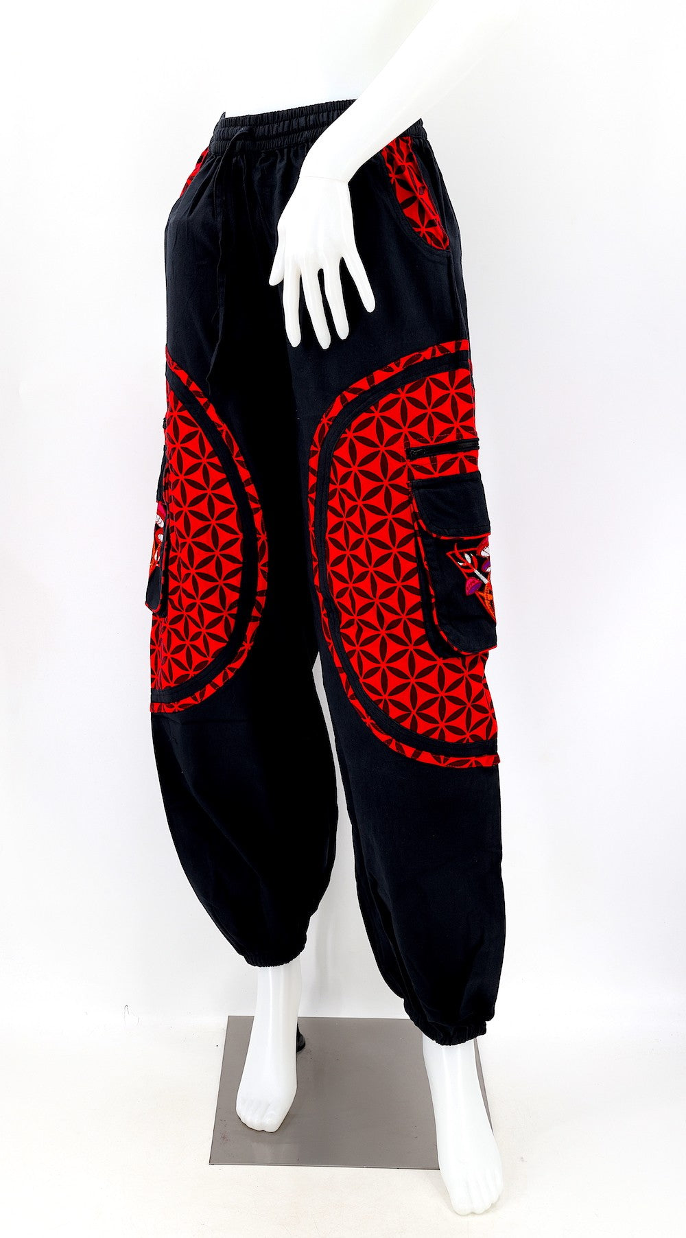 Mushroom Flower of Life Pants Black w/ Red