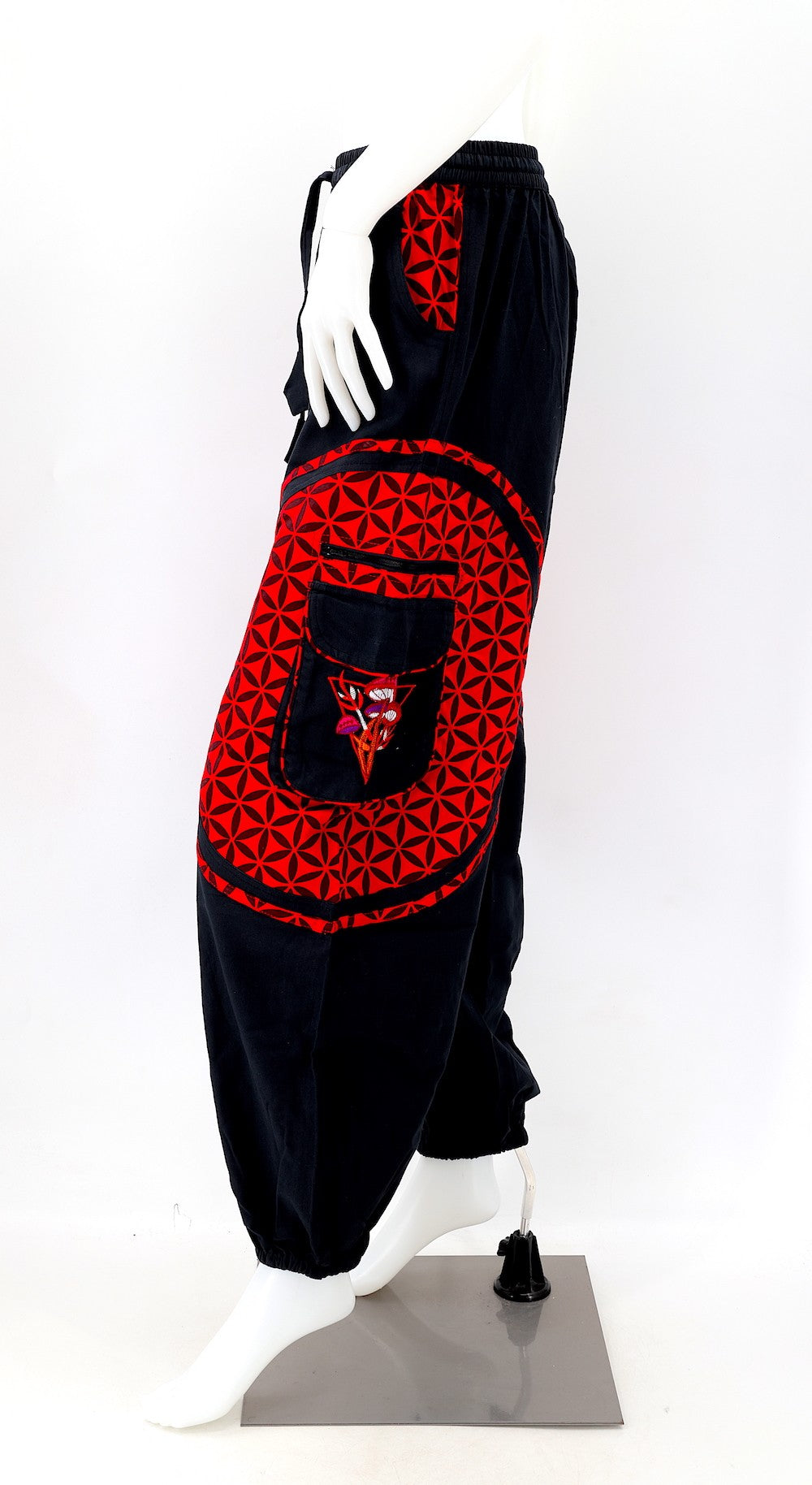 Mushroom Flower of Life Pants Black w/ Red