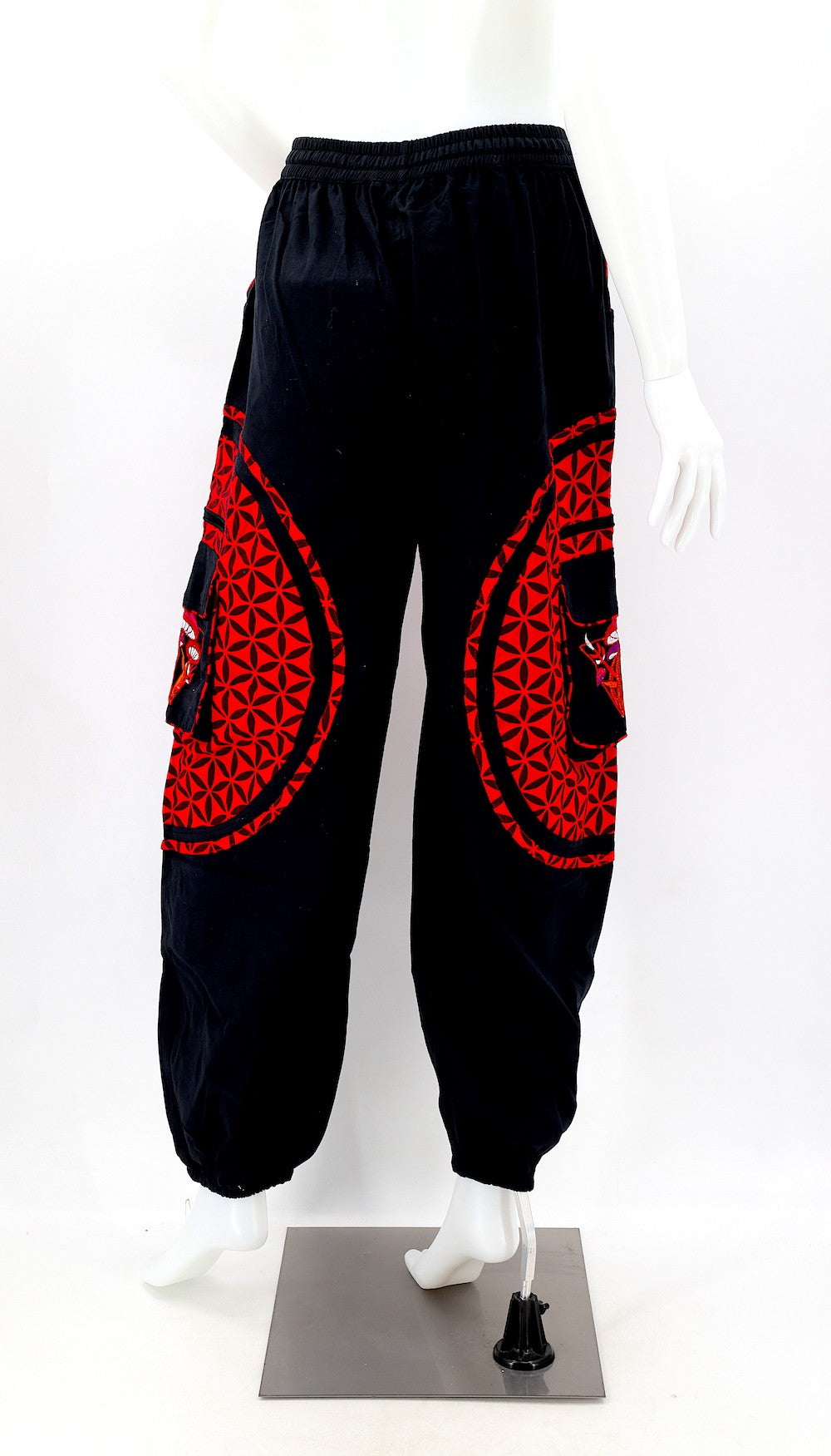 Mushroom Flower of Life Pants Black w/ Red