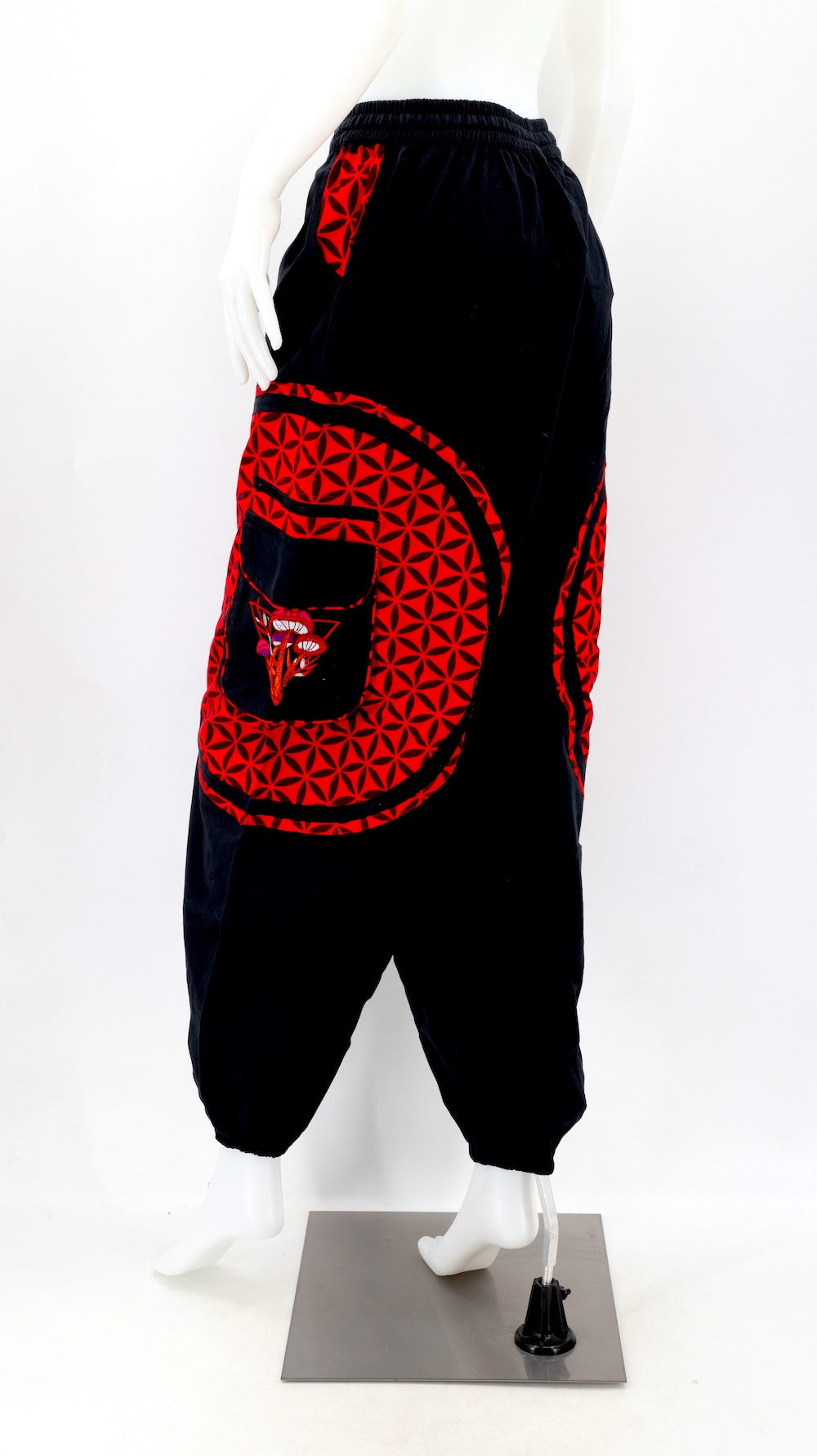 Mushroom Flower of Life Pants Black w/ Red