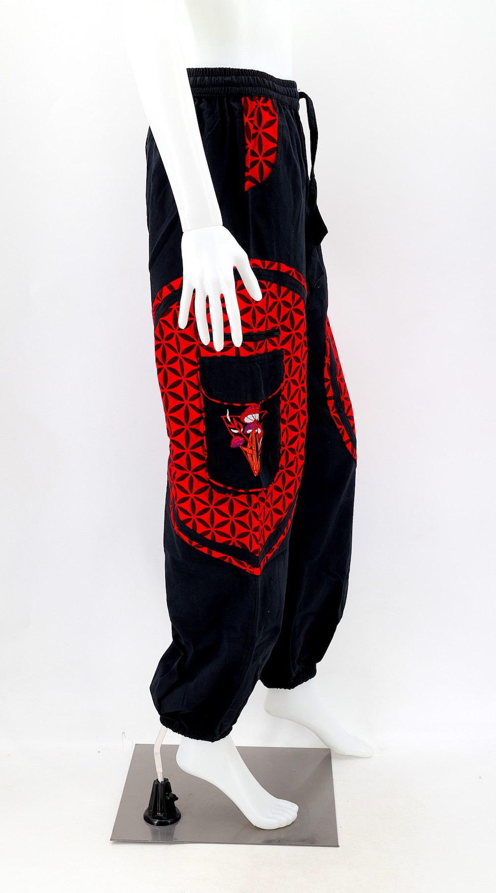 Mushroom Flower of Life Pants Black w/ Red