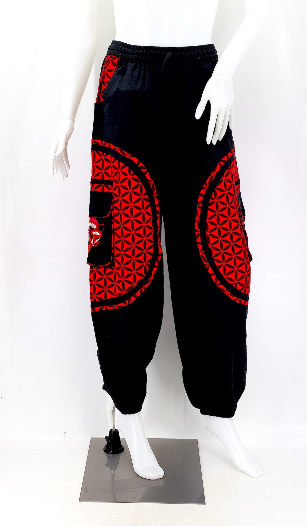 Mushroom Flower of Life Pants Black w/ Red