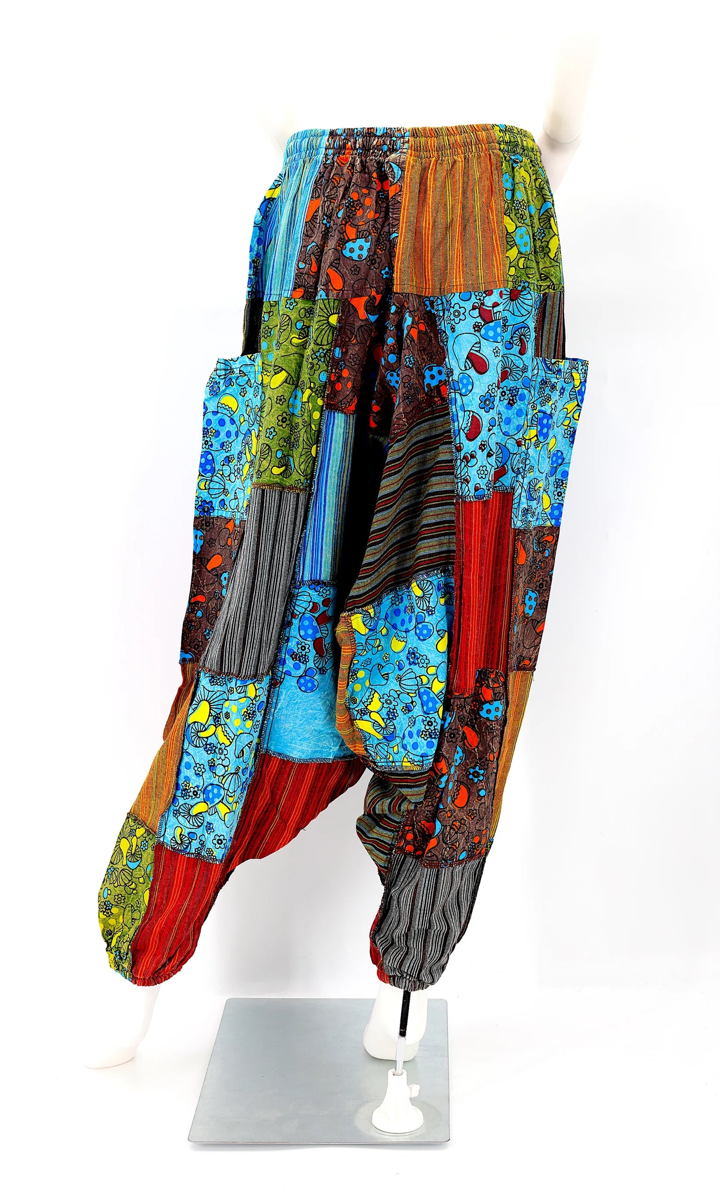 Patchwork Pants w/ Elastic Cuffs - Blue