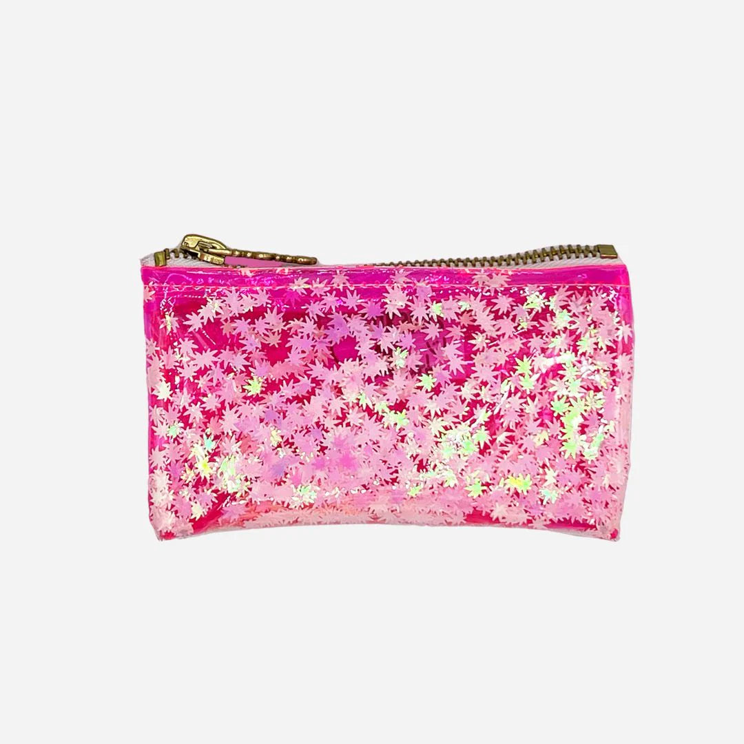 Kush Kards Keychain Pouch - Pink Leaf Glitter