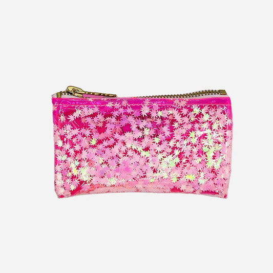 Kush Kards Keychain Pouch - Pink Leaf Glitter